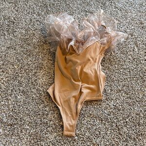 Free People Ruffled Bodysuit in Tan and Cream